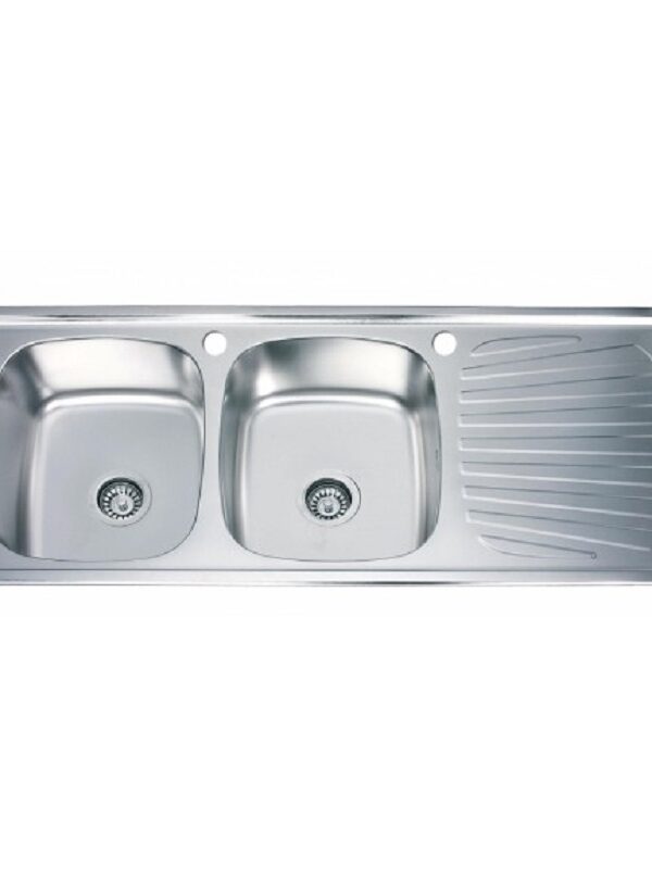Кухненска мивка алпака Inter Ceramic ICK 12050SSR, 120x50 см, две корита, десен отцедник, хром гланц