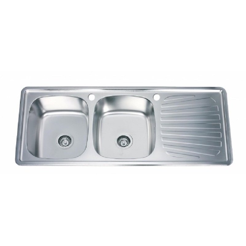 Кухненска мивка алпака Inter Ceramic ICK 12050SSR, 120x50 см, две корита, десен отцедник, хром гланц