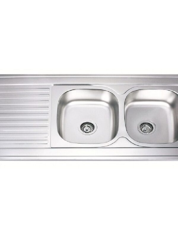 Кухненска мивка алпака Inter Ceramic ICK 12060 L, 120x60 см, две корита, ляв отцедник, хром гланц