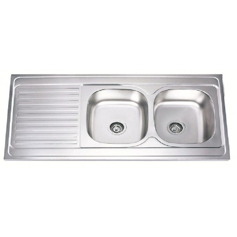 Кухненска мивка алпака Inter Ceramic ICK 12060 L, 120x60 см, две корита, ляв отцедник, хром гланц