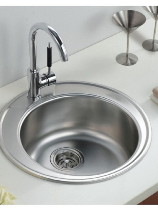 Кръгла кухненска мивка алпака Inter Ceramic ICK 4949, диаметър 49 см, хром гланц, едно корито без отцедник