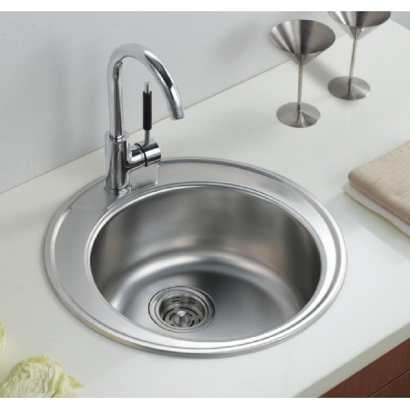 Кръгла кухненска мивка алпака Inter Ceramic ICK 4949, диаметър 49 см, хром гланц, едно корито без отцедник