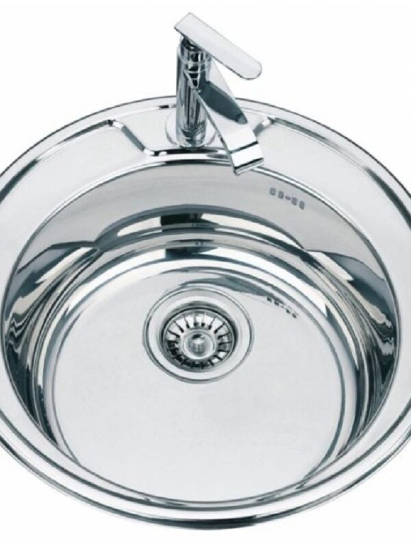 Кръгла кухненска мивка алпака Inter Ceramic ICK 4949, диаметър 49 см, хром гланц, едно корито без отцедник