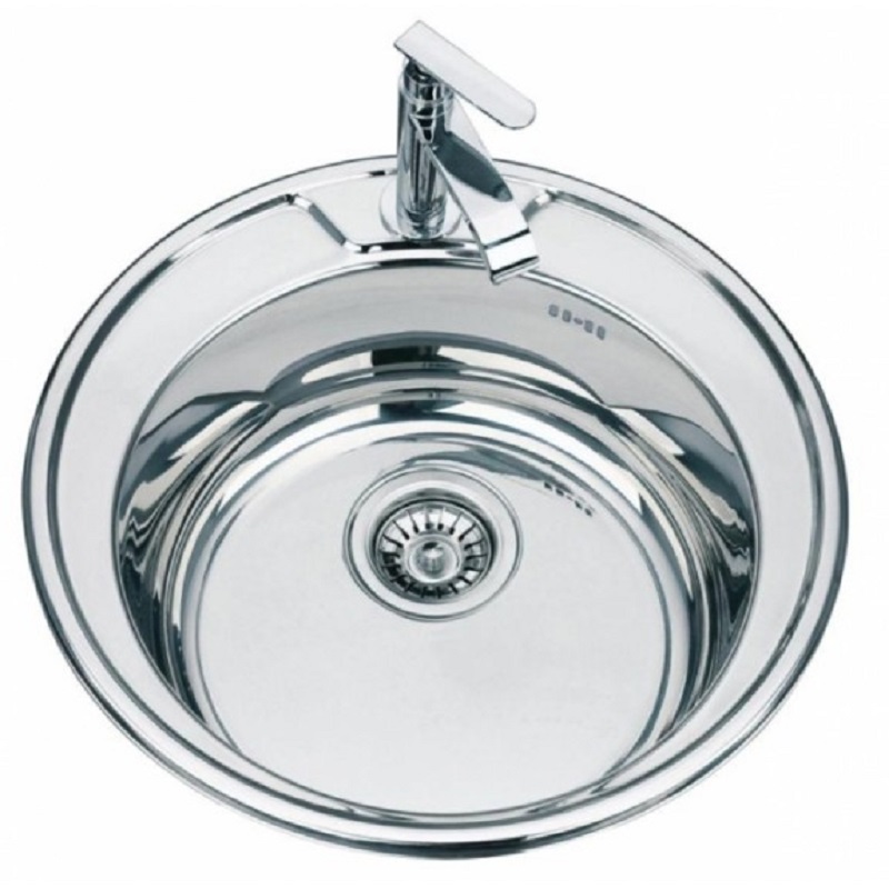 Кръгла кухненска мивка алпака Inter Ceramic ICK 4949, диаметър 49 см, хром гланц, едно корито без отцедник
