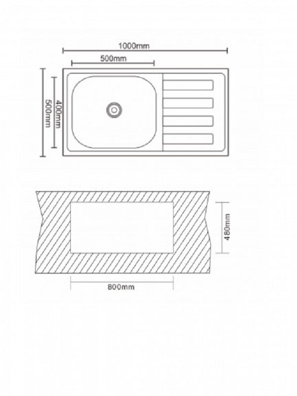 Кухненска мивка алпака Inter Ceramic ICK 10050R TAMPICO, 100x52 см, едно корито, десен отцедник, инокс